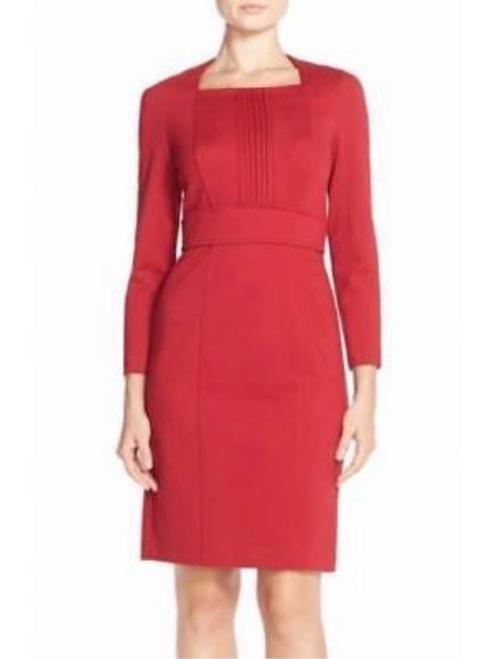 Adrianna Papell Red Long-Sleeve Square Neck Sheath Dress